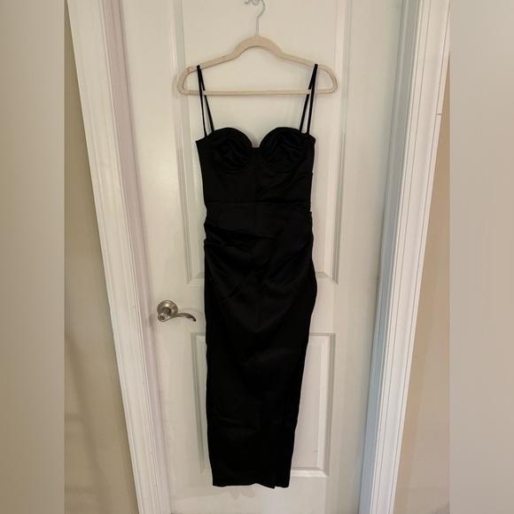 House of CB Flora Pleated Satin Midi Dress size small - Picture 3 of 6